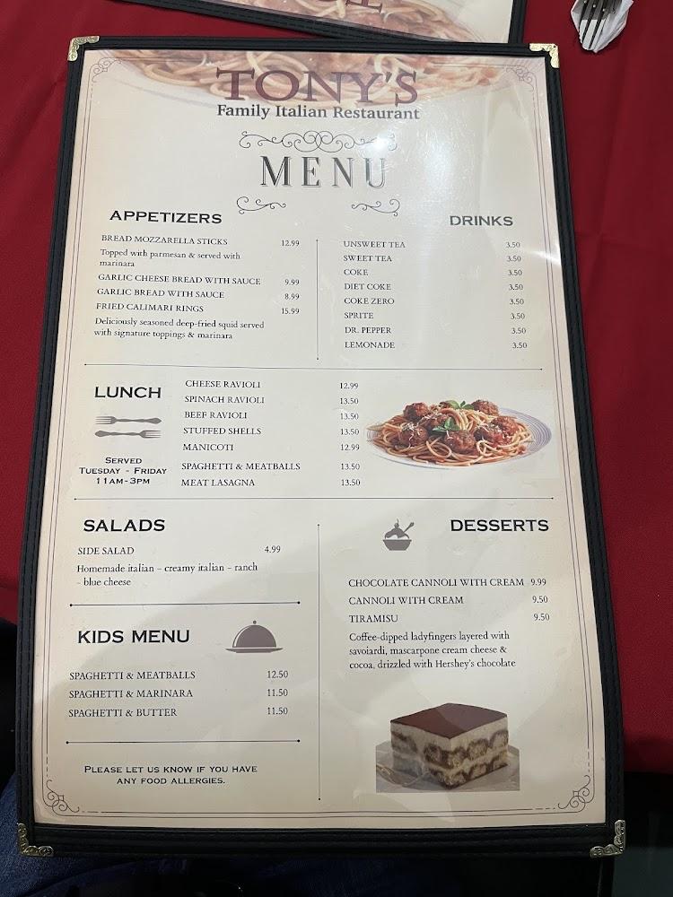 Tony's Family Italian Restaurant Menu image 4